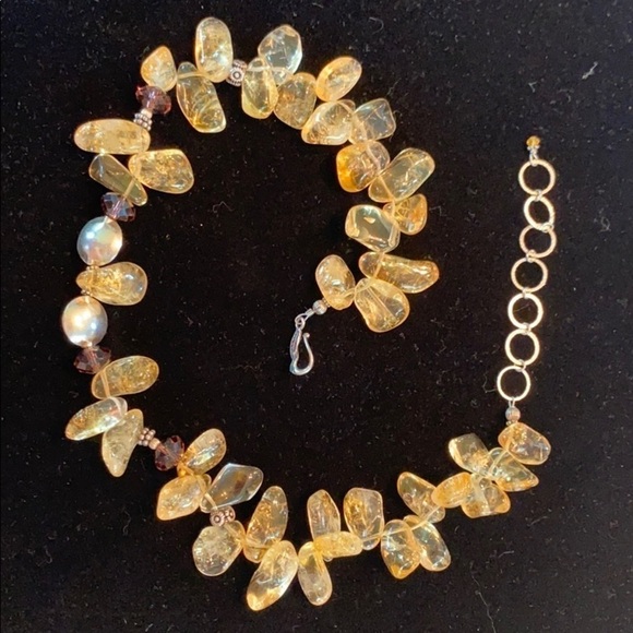 Citrine Tumbled Nugget Collar Necklace Artisan - Picture 10 of 15